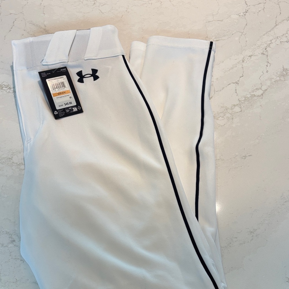 Under Armour White Baseball Pants With Black Line